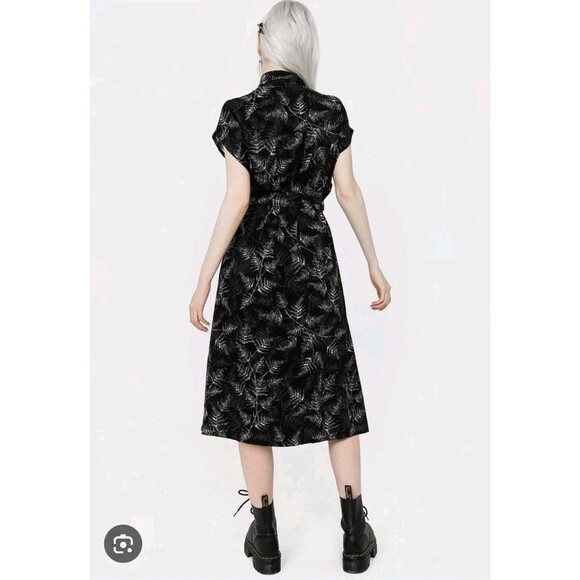 Disturbia Bracken Tie Waist Dress Mystic Dark Floral Button Up Witchy Goth Sz 2 - Picture 4 of 10